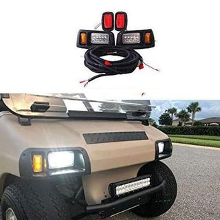 Huskey Golf Cart Adjustable 12 Volt LED Headlights & Taillights Kit For Club Car DS 1993 and Up Gas & Electric Models With Wiring Harness
