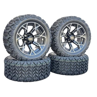14 Inch Machined Panther Golf Cart Wheels With 23x10-14 All Terrain Tires, Set of 4