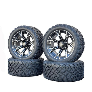 14 Inch Machined Panther Golf Cart Wheels With 23x10-14 Street Tires, Set of 4