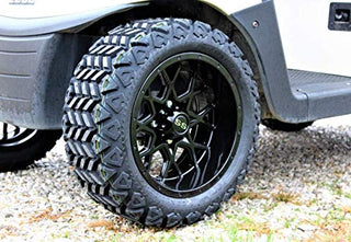 14 Inch Glossy Black Fusion Golf Cart Wheels With 23x10-14 All Terrain Tires, Set of 4