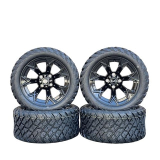 14 Inch Glossy Black Panther Golf Cart Wheels With 23x10-14 Street Tires, Set of 4