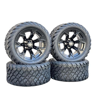 14 Inch Glossy Black Panther Golf Cart Wheels With 23x10-14 Street Tires, Set of 4