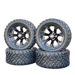14 Inch Glossy Black Panther Golf Cart Wheels With 23x10-14 Street Tires, Set of 4