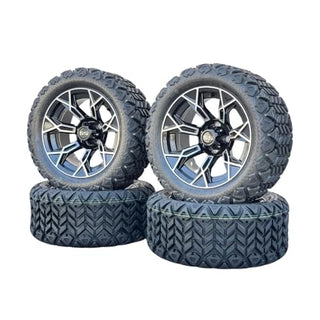 14 Inch Machined Panther Golf Cart Wheels With 23x10-14 All Terrain Tires, Set of 4