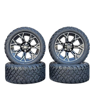 14 Inch Machined Panther Golf Cart Wheels With 23x10-14 Street Tires, Set of 4