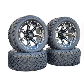 14 Inch Machined Panther Golf Cart Wheels With 23x10-14 Street Tires, Set of 4
