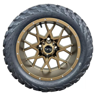 14 Inch Matte Bronze Fusion Golf Cart Wheels With 23x10-14 Street Tires, Set of 4