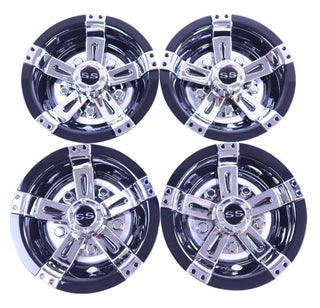 Huskey Parts Company 10 Inch Golf Cart Hub Caps Wheel Covers W/Chrome Spokes for EZGO Cub Car Yamaha