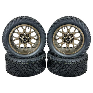 14 Inch Matte Bronze Fusion Golf Cart Wheels With 23x10-14 Street Tires, Set of 4