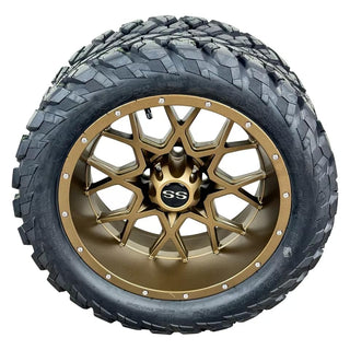 14 Inch Matte Bronze Fusion Golf Cart Wheels With 23x10-14 Street Tires, Set of 4