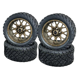 14 Inch Matte Bronze Fusion Golf Cart Wheels With 23x10-14 Street Tires, Set of 4