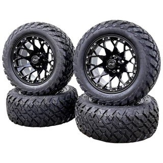 4X 14" Glossy Black Golf Cart Wheels on 23" DOT All Terrain Tires EZGO/Club Car