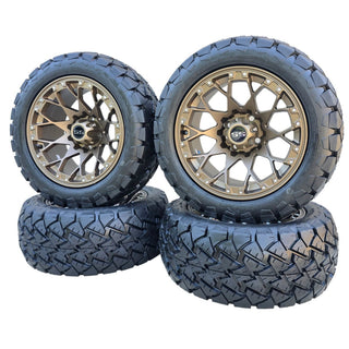 14" Matte Bronze Golf Cart Wheel Tire Combo 22x10-14 All Terrain, EZGO Club Car