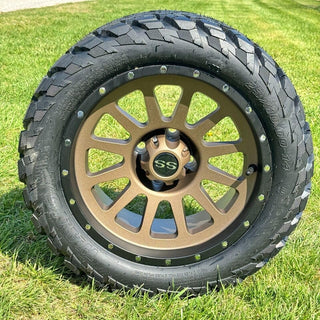 14 Inch Black Lip Matte Bronze Cascade Golf Cart Wheels With 23x10-14 Street Tires, Set of 4