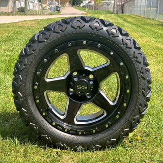 14 Inch Milled Warrior Golf Cart Wheels With 23x10-14 All Terrain Tires, Set of 4