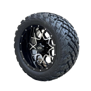 12 Inch Machined Fusion Golf Cart Wheels With 20x10-12 Street Tires, Set of 4