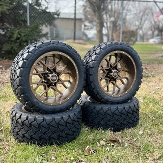 14 Inch Matte Bronze Fusion Golf Cart Wheels With 22x10-14 Street Tires, Set of 4