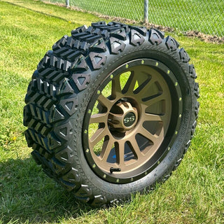 14 Inch Black Lip Matte Bronze Cascade Golf Cart Wheels With 23x10-14 All Terrain Tires, Set of 4