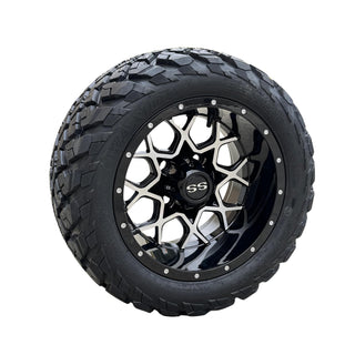 12 Inch Machined Fusion Golf Cart Wheels With 20x10-12 Street Tires, Set of 4