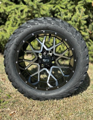 14 Inch Machined Fusion Golf Cart Wheels With 23x10-14 Street Tires, Set of 4