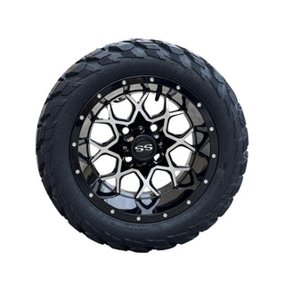 12 Inch Machined Fusion Golf Cart Wheels With 20x10-12 Street Tires, Set of 4