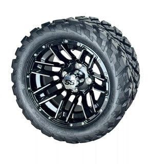 12 Inch Machined Moto Golf Cart Wheels With 20x10-12 Street Tires, Set of 4