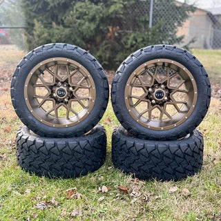 14 Inch Matte Bronze Fusion Golf Cart Wheels With 22x10-14 Street Tires, Set of 4