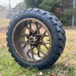 14 Inch Matte Bronze Fusion Golf Cart Wheels With 22x10-14 Street Tires, Set of 4