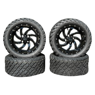 14 Inch Black Phantom Golf Cart Wheels With 23x10-14 Street Tires, Set of 4