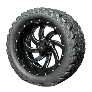 14 Inch Black Phantom Golf Cart Wheels With 23x10-14 Street Tires, Set of 4