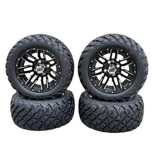 12 Inch Machined Moto Golf Cart Wheels With 20x10-12 Street Tires, Set of 4