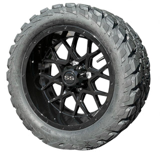 14 Inch Glossy Black Fusion Golf Cart Wheels With 23x10-14 Street Tires, Set of 4