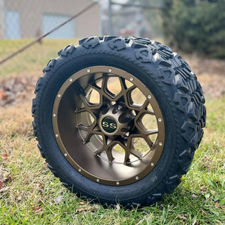 12 Inch Matte Bronze Fusion Golf Cart Wheels With 20x10-12 All Terrain Tires, Set of 4