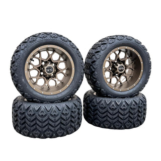 12 Inch Matte Bronze Fusion Golf Cart Wheels With 20x10-12 All Terrain Tires, Set of 4
