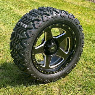 14 Inch Milled Warrior Golf Cart Wheels With 23x10-14 All Terrain Tires, Set of 4