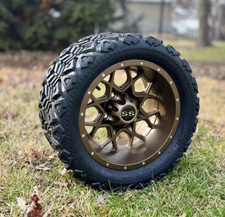 12 Inch Matte Bronze Fusion Golf Cart Wheels With 20x10-12 All Terrain Tires, Set of 4