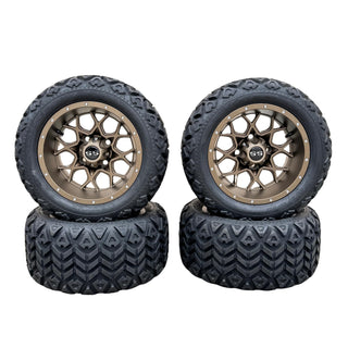 12 Inch Matte Bronze Fusion Golf Cart Wheels With 20x10-12 All Terrain Tires, Set of 4
