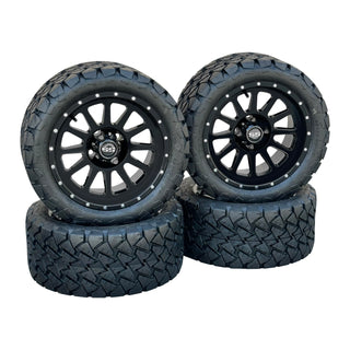 14 Inch Glossy Black Cascade Golf Cart Wheels With 22x10-14 Street Tires, Set of 4