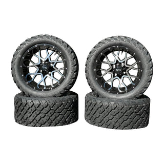 14 Inch Machined Fusion Golf Cart Wheels With 23x10-14 Street Tires, Set of 4