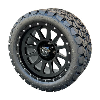 14 Inch Glossy Black Cascade Golf Cart Wheels With 22x10-14 Street Tires, Set of 4