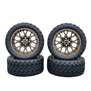 14 Inch Matte Bronze Fusion Golf Cart Wheels With 22x10-14 Street Tires, Set of 4
