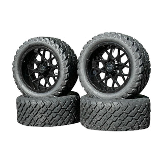 14 Inch Glossy Black Fusion Golf Cart Wheels With 23x10-14 Street Tires, Set of 4