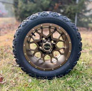 12 Inch Matte Bronze Fusion Golf Cart Wheels With 20x10-12 All Terrain Tires, Set of 4
