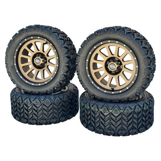 14 Inch Black Lip Matte Bronze Cascade Golf Cart Wheels With 23x10-14 All Terrain Tires, Set of 4