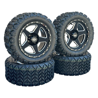 14 Inch Milled Warrior Golf Cart Wheels With 23x10-14 All Terrain Tires, Set of 4