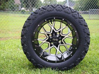 14 Inch Machined Fusion Golf Cart Wheels With 23x10-14 All Terrain Tires, Set of 4