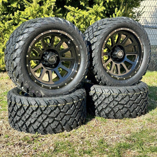 14 Inch Glossy Black Cascade Golf Cart Wheels With 23x10-14 Street Tires, Set of 4