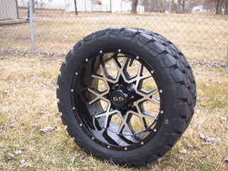 14 Inch Machined Fusion Golf Cart Wheels With 22x10-14 Street Tires, Set of 4