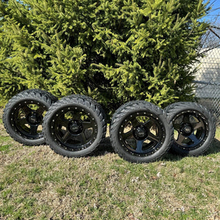 14 Inch Glossy Black Warrior Golf Cart Wheels With 23x10-14 Street Tires, Set of 4