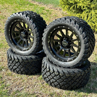 14 Inch Glossy Black Cascade Golf Cart Wheels With 23x10-14 Street Tires, Set of 4